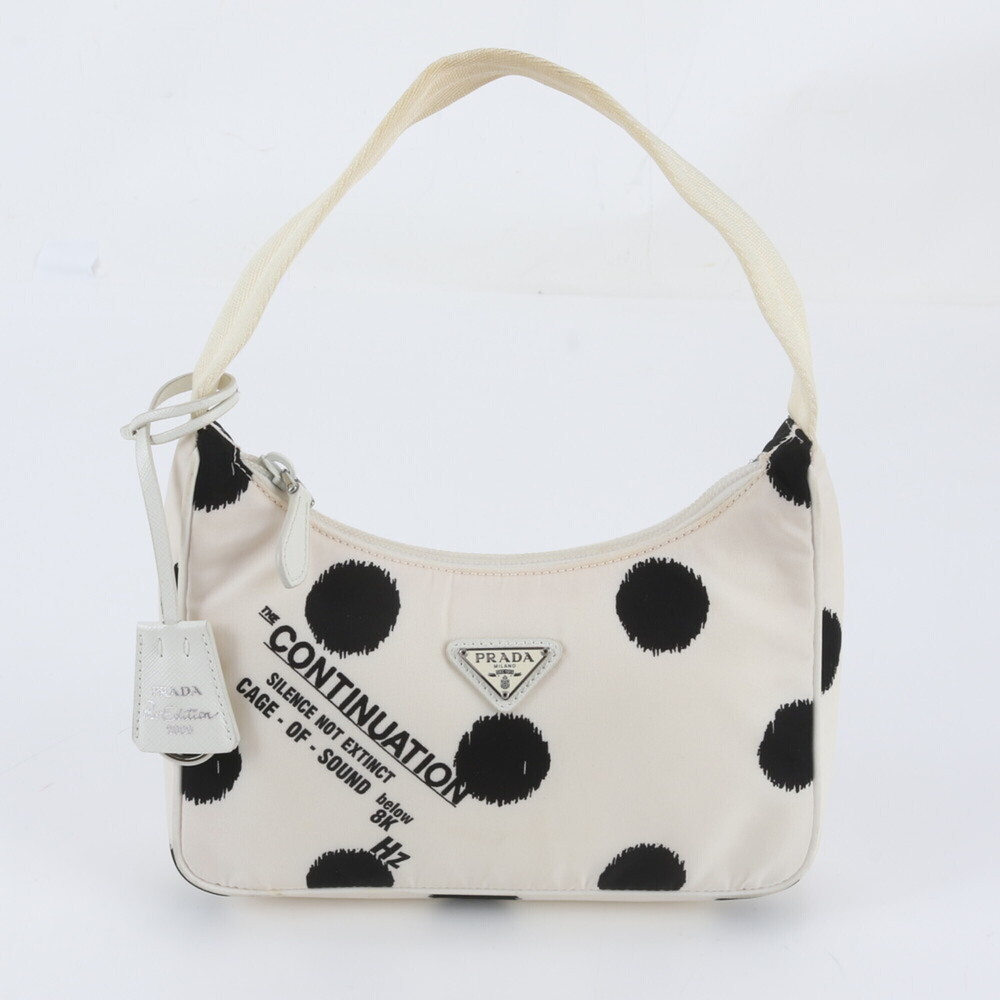 Prada nylon triangle logo polka dot leather shoulder bag/handbag for women